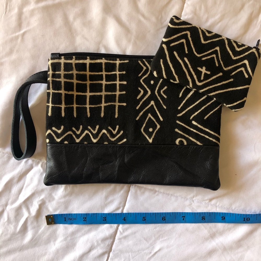African Mudcloth and Leather Wristlet/Coin purse